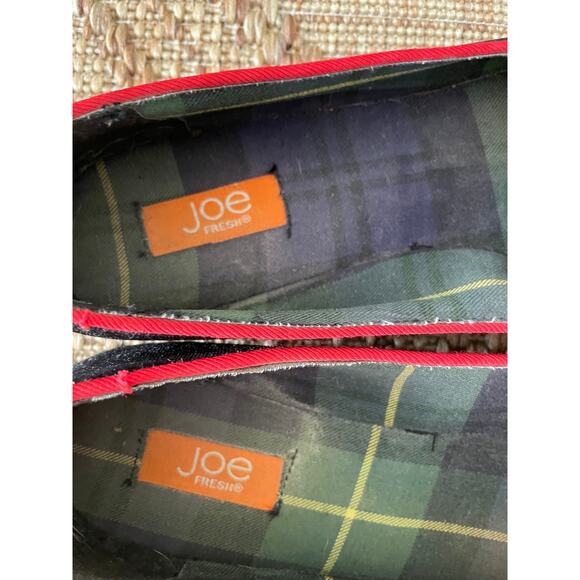 Joe Fresh black Velvet Monogram Driving Slippers with red trim SZ 8 flats - Picture 6 of 7